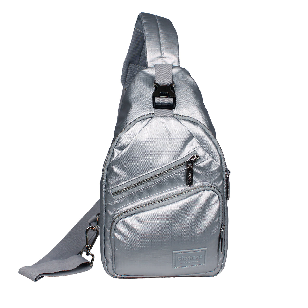 Bandolera Cruzada de Viaje Mediana Ultra Brillante Silver -SR