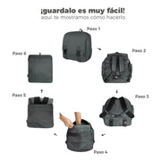Infografía paso a paso para doblar y guardar el morral plegable - Citybags